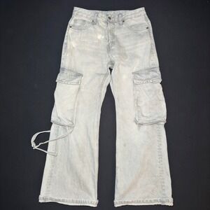 Zara Cargo Jeans Womens 2 Light Wash Wide Leg Utility Y2K Denim Workwear Baggy